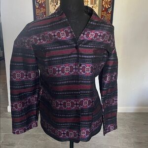 Talbots Women's Black and Purple Patterned Blazer 98 % silk 2 % other